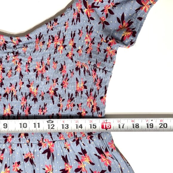 Angie Smocked Tiered Floral Dress Periwinkle Blue Ruffle Boho Tropical Festival - Picture 9 of 12